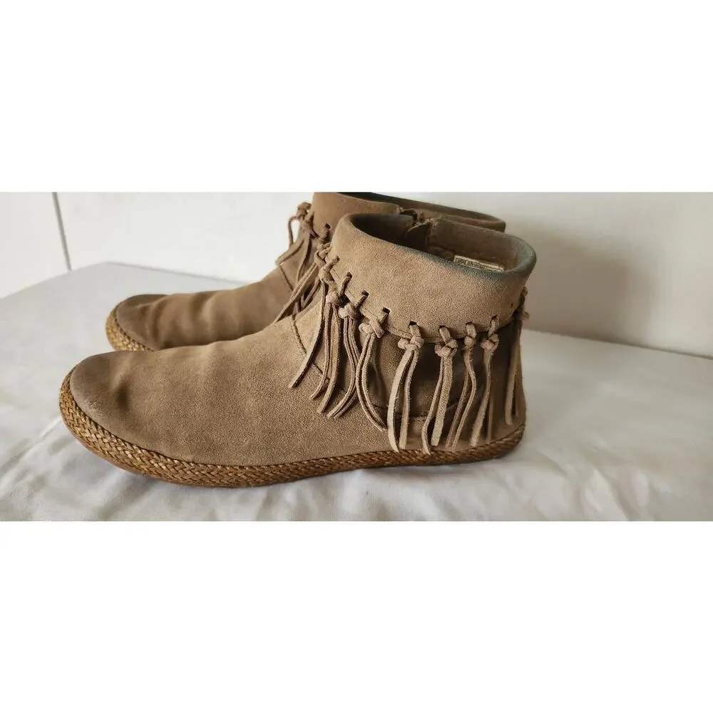 UGG Shenendoah Fringe Ankle Boots Women's Size 8 Brown Leather